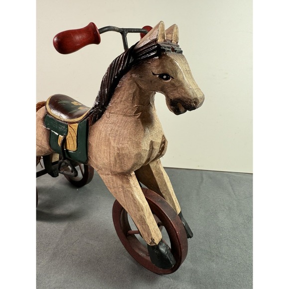 Antique Other - ANTIQUE VINTAGE HAND-CARVED and Painted WOODEN HORSE TRICYCLE DECOR SCULPTURE